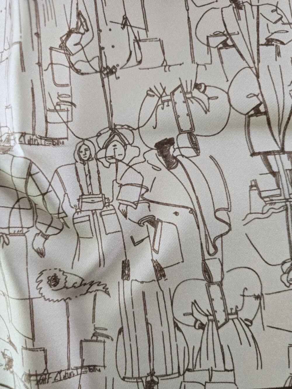 MaxMara Silk Hand Rolled Square Scarf Illustrated Sketch Print NIB NWT Tan Brown